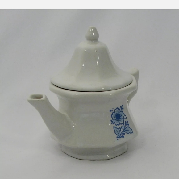 Vintage AVON China Teapot Candle Holder White Blue Floral NWOB - Picture 2 of 7